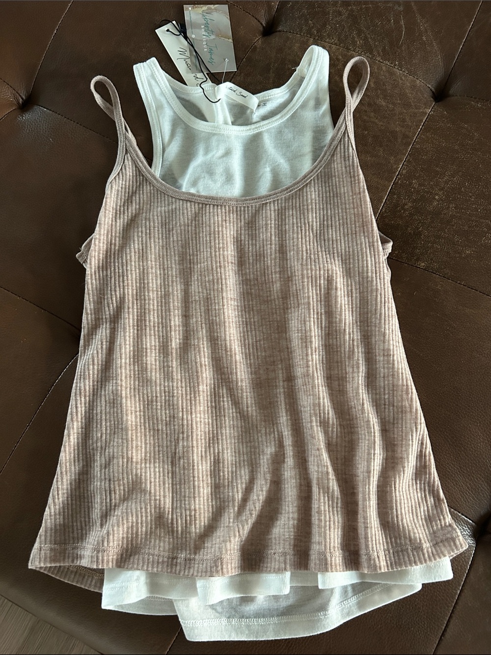 Mustard Seed Layered Ribbed Tank Top - Cream and Taupe